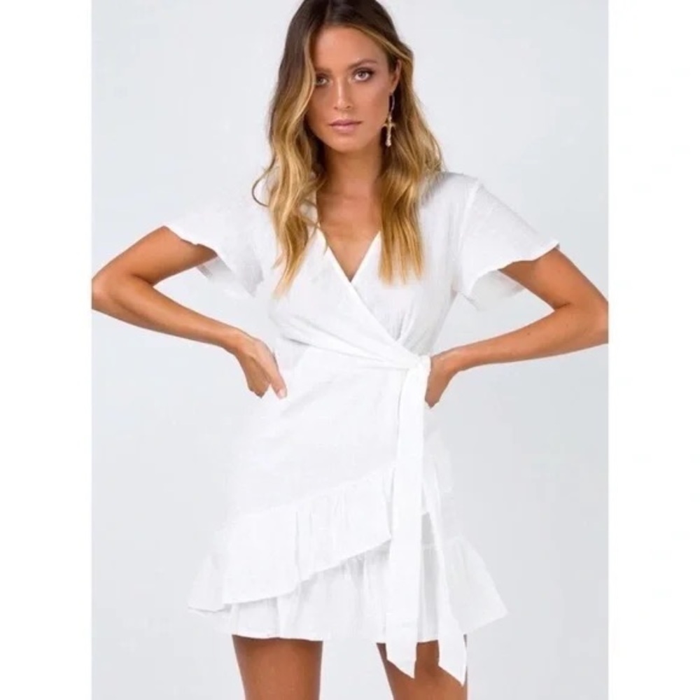 Princess Polly Company For One Wrap Dress 4 white cotton